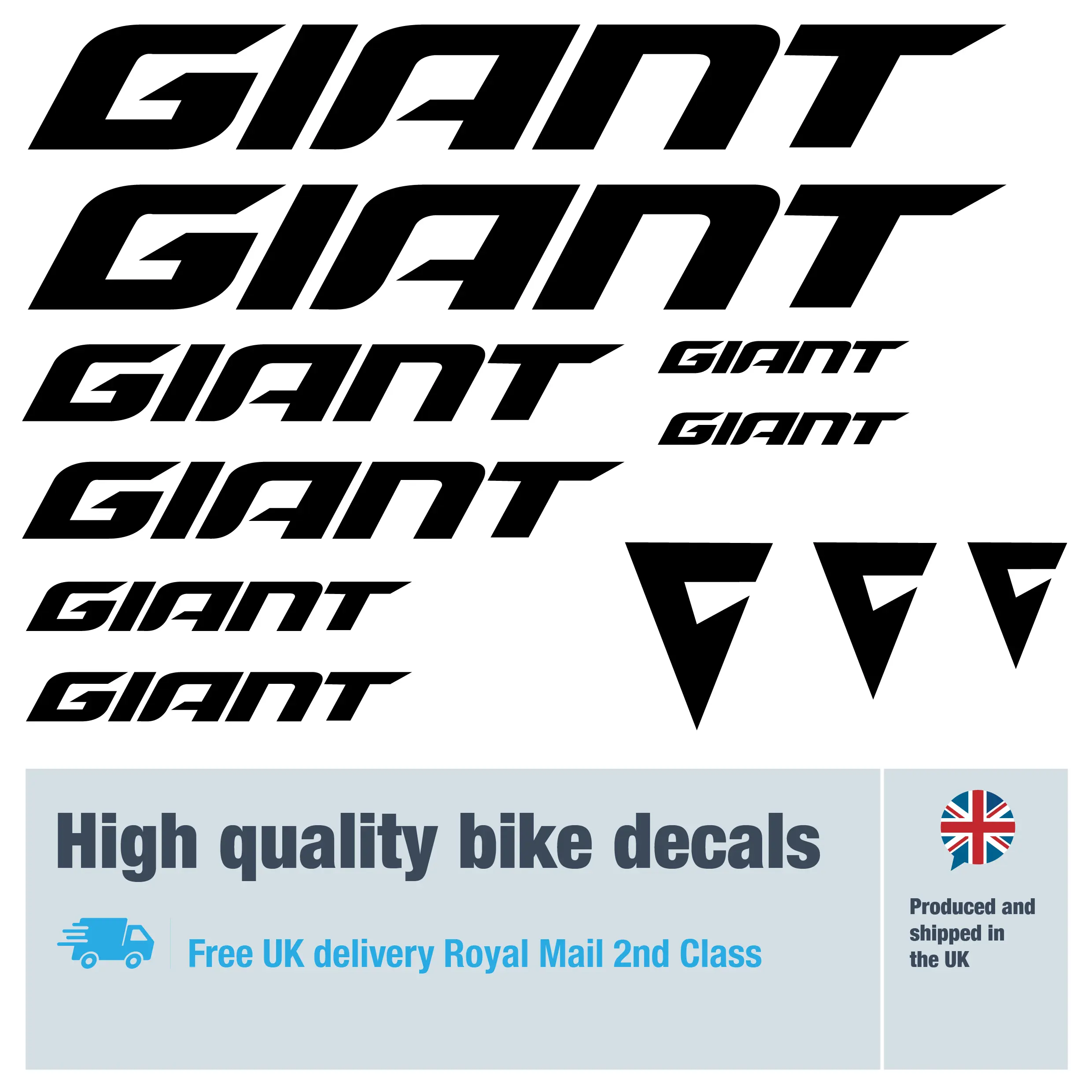 Giant new 2025 bike decal set in black. Replacement vinyl stickers for Giant bike frames.