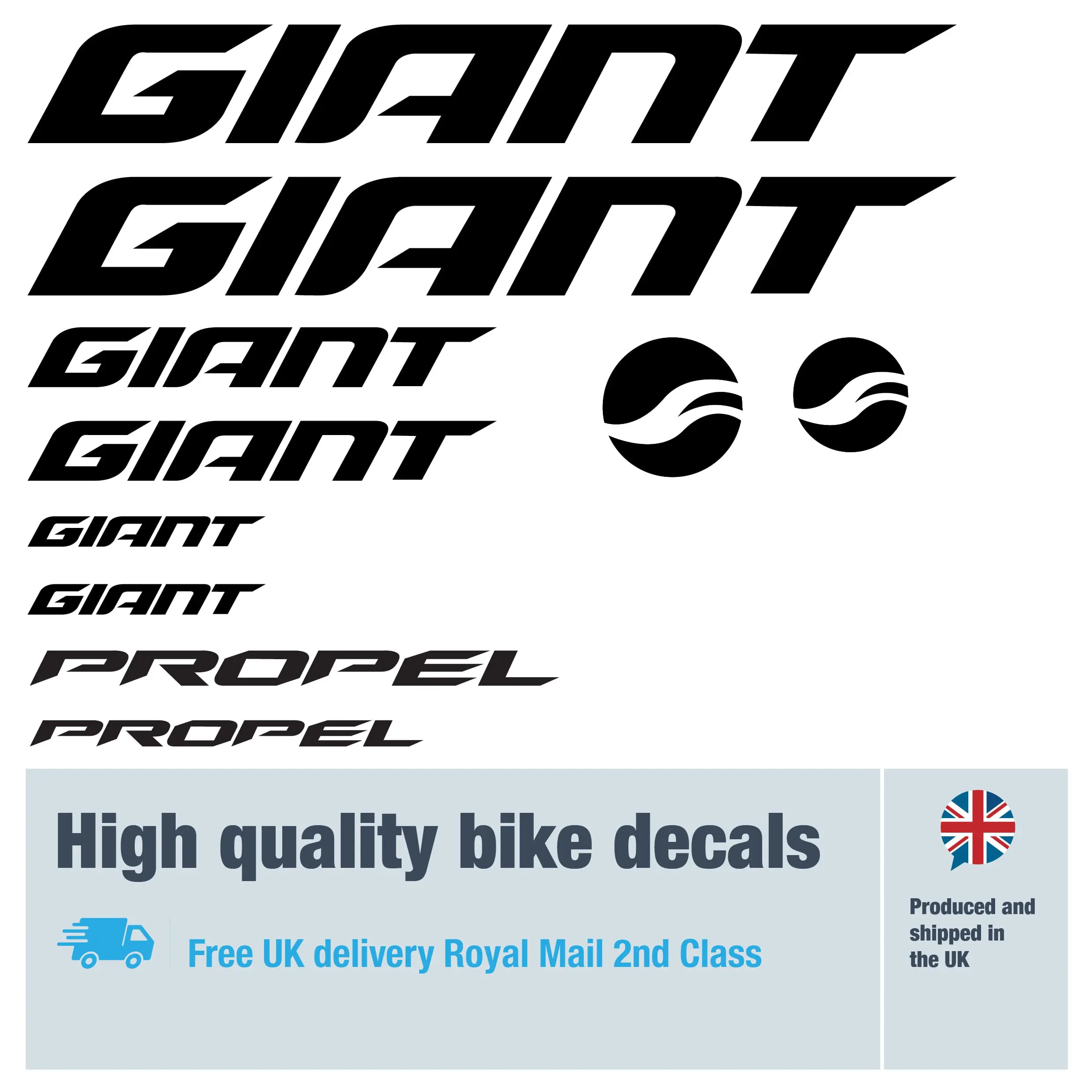 Giant Propel bike decal set. Replacement vinyl stickers for Giant Propel frames.