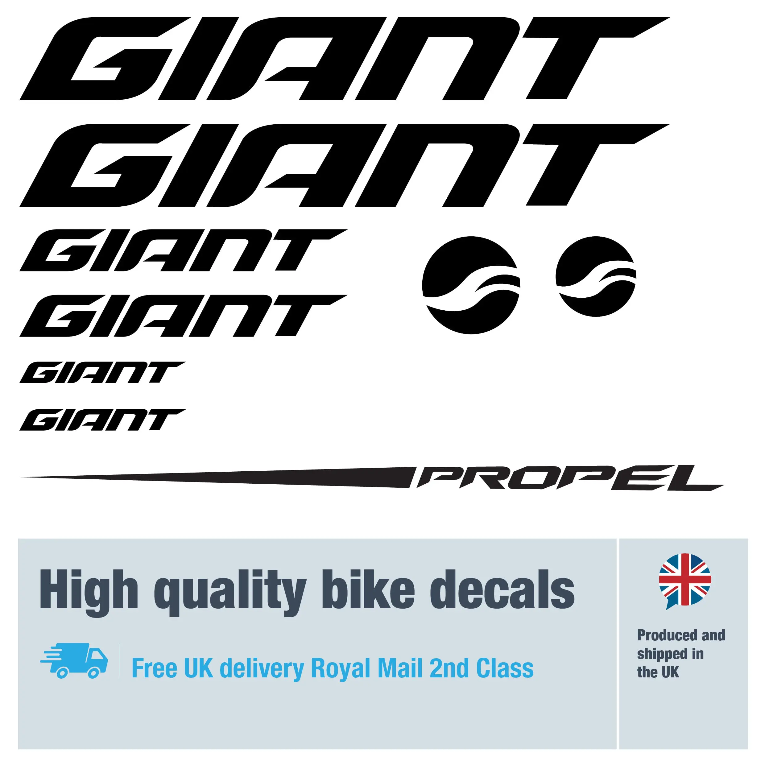 Giant Propel Tapered bike decal set. Replacement vinyl stickers for Giant Propel Tapered frames.
