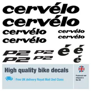 Cervelo P2 bike decal set. Replacement vinyl stickers for Cervelo P2 frames.