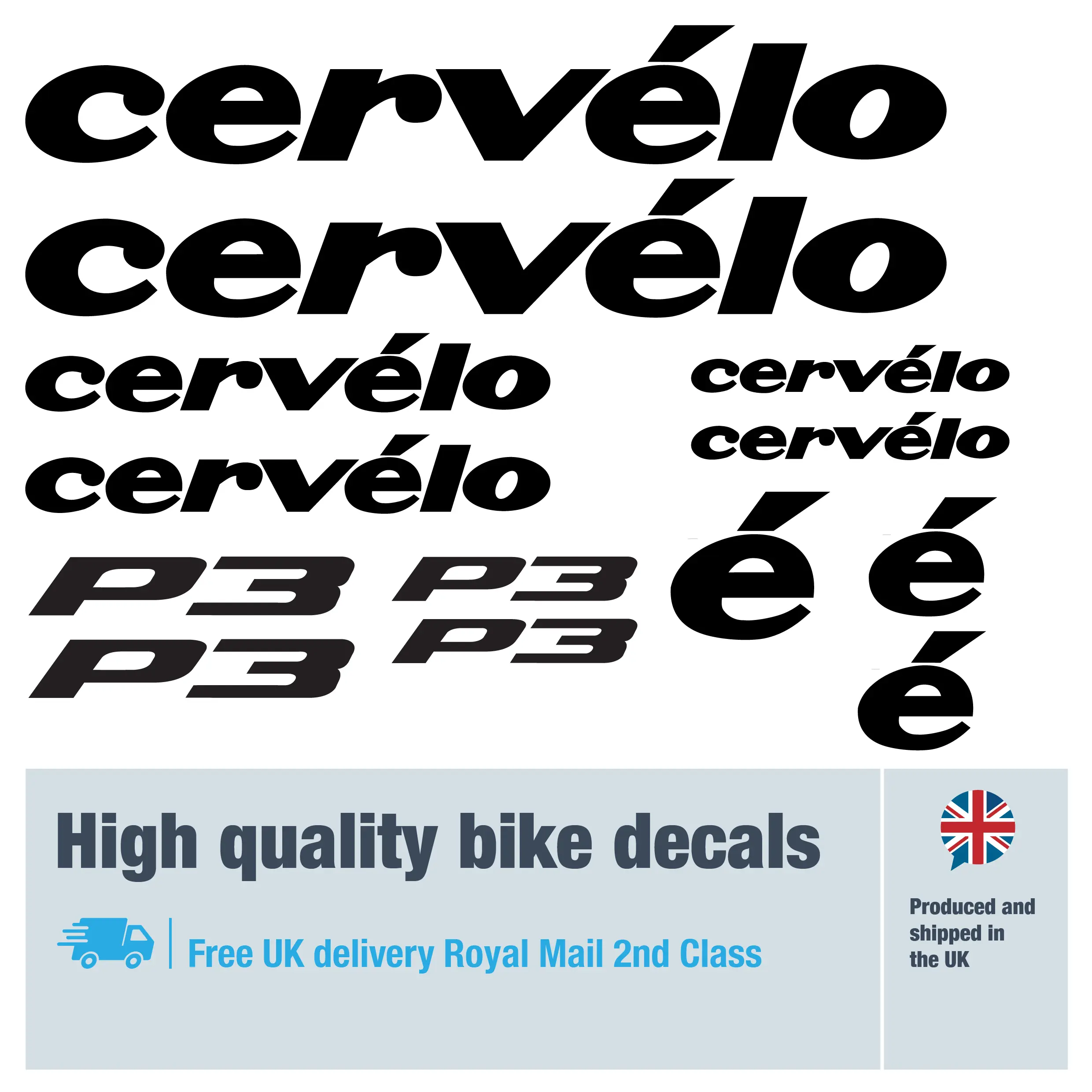 Cervelo P3 bike decal set. Replacement vinyl stickers for Cervelo frames.