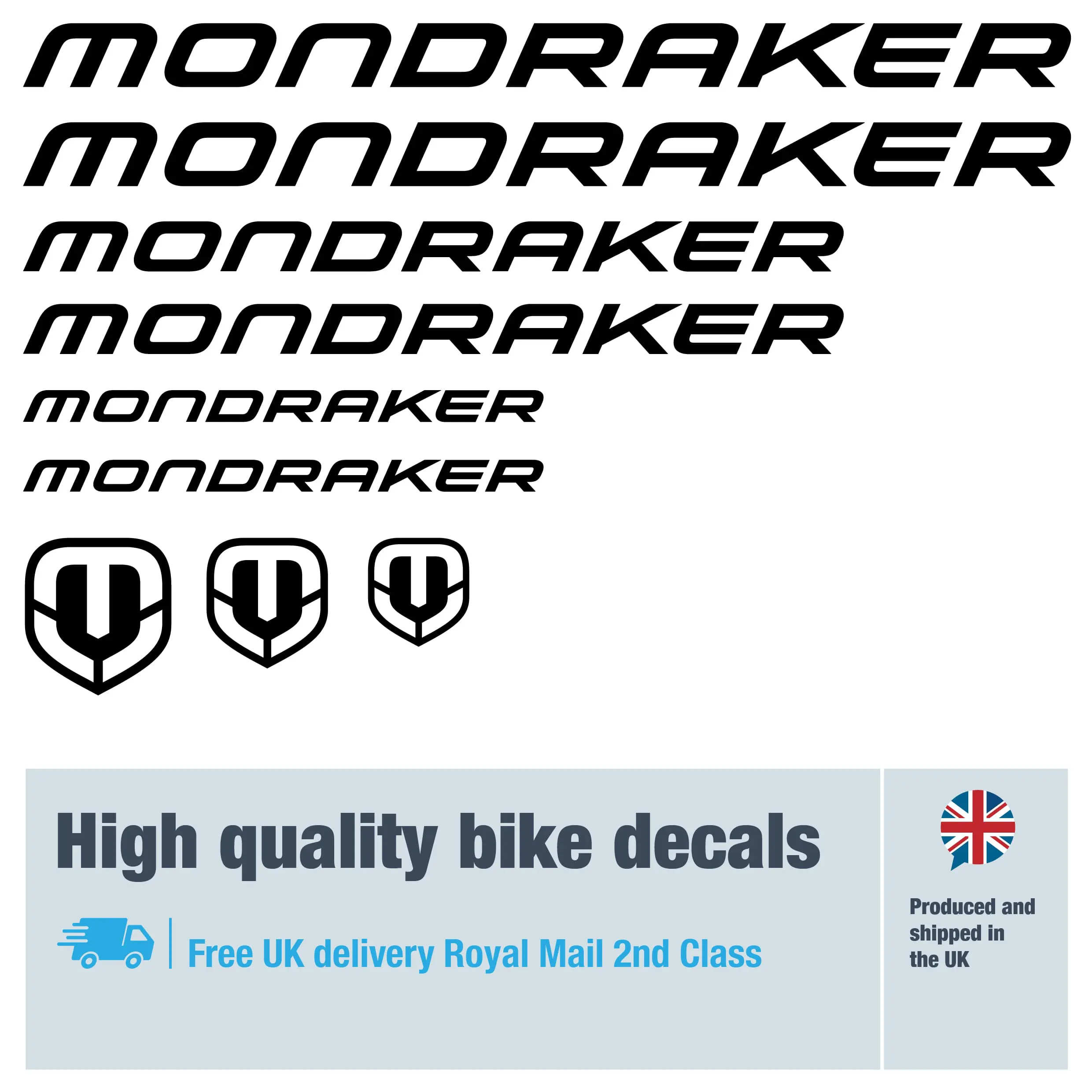Mondraker bike decal set. Replacement vinyl stickers for Mondraker frames.