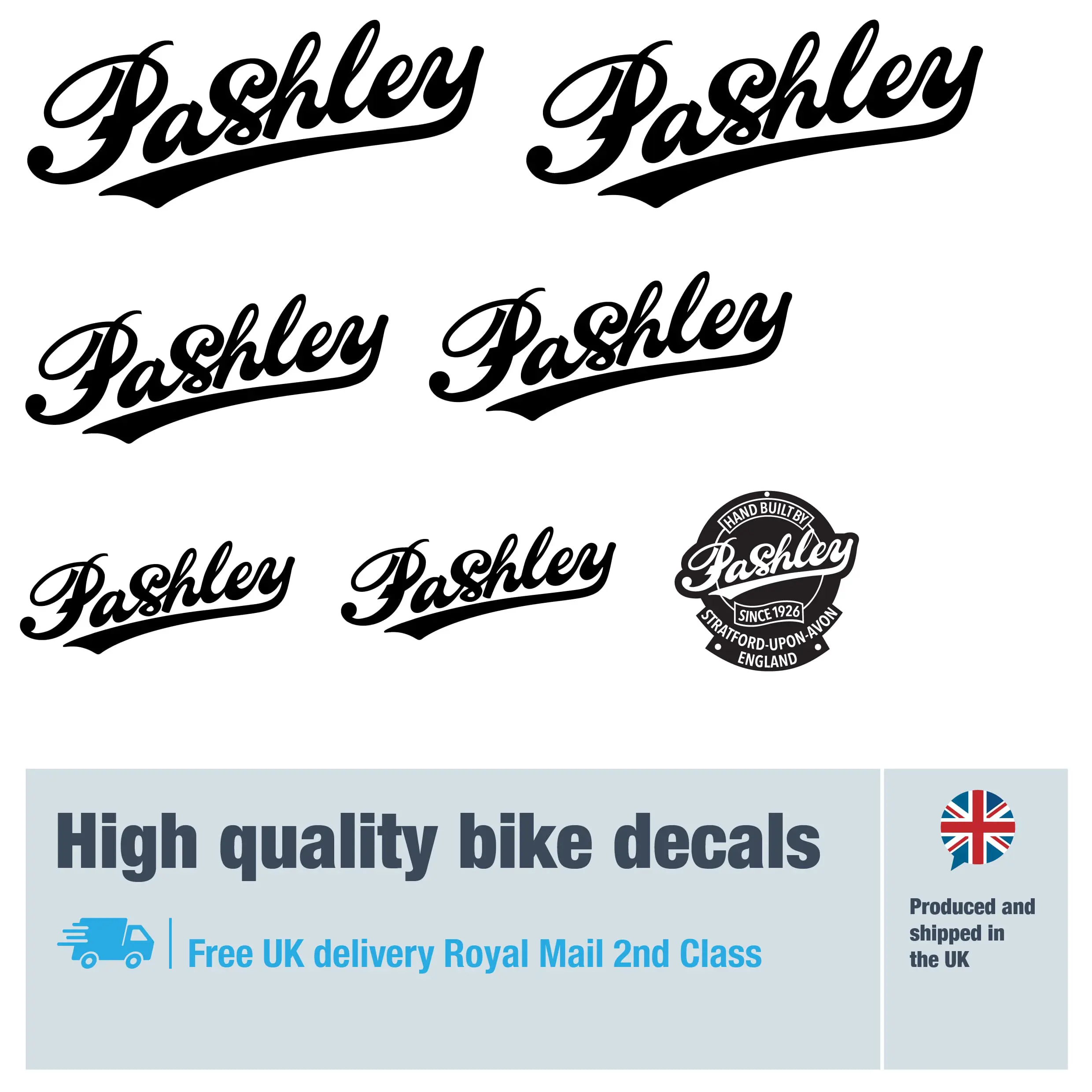 Pashley bike decal set. Replacement vinyl stickers for Pashley frames.