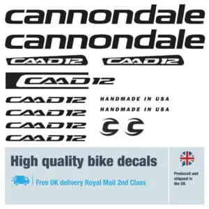 Cannondale CAAD12 bike decal set in black. Replacement vinyl stickers for Cannondale frames.
