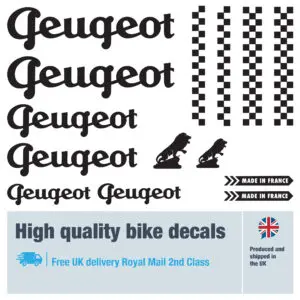 Peugeot classic 1 bike decal set. Replacement vinyl stickers for Peugeot classic frames.