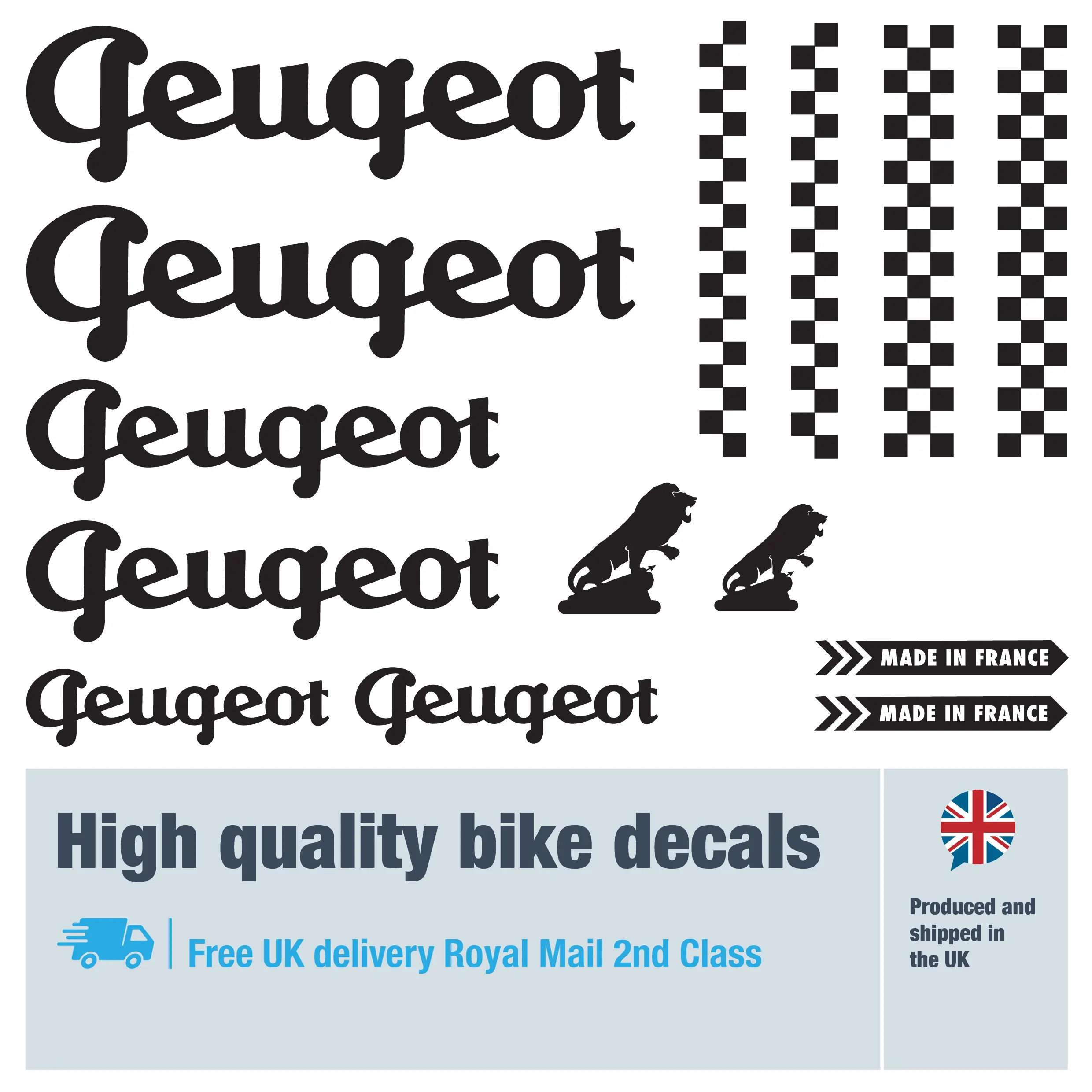 Peugeot classic 1 bike decal set. Replacement vinyl stickers for Peugeot classic frames.
