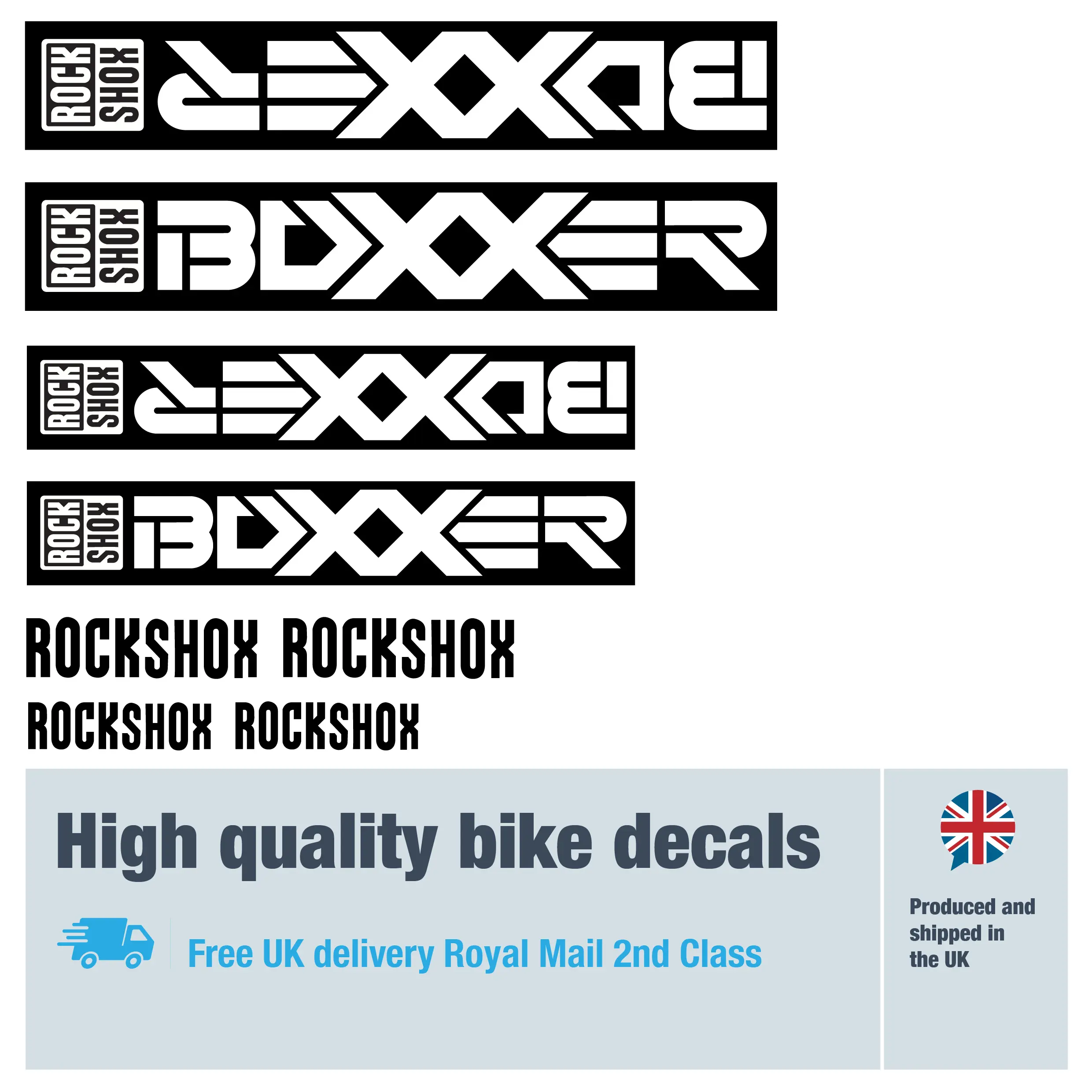 Rockshox Boxxer blocked bike fork decal set. Replacement vinyl stickers for Rockshox forks
