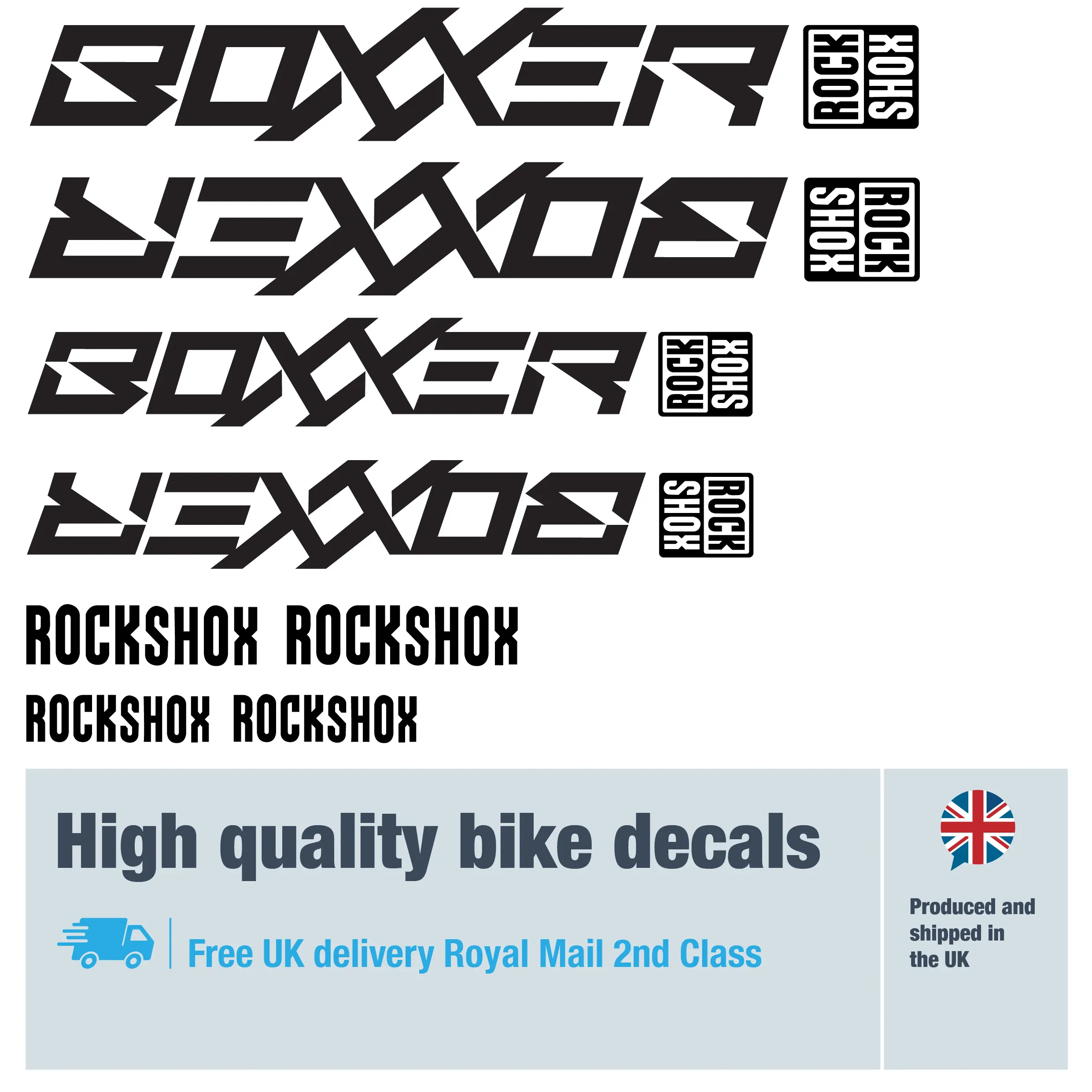 Rockshox Boxxer V2 unblocked bike fork decal set. Replacement vinyl stickers for Rockshox forks