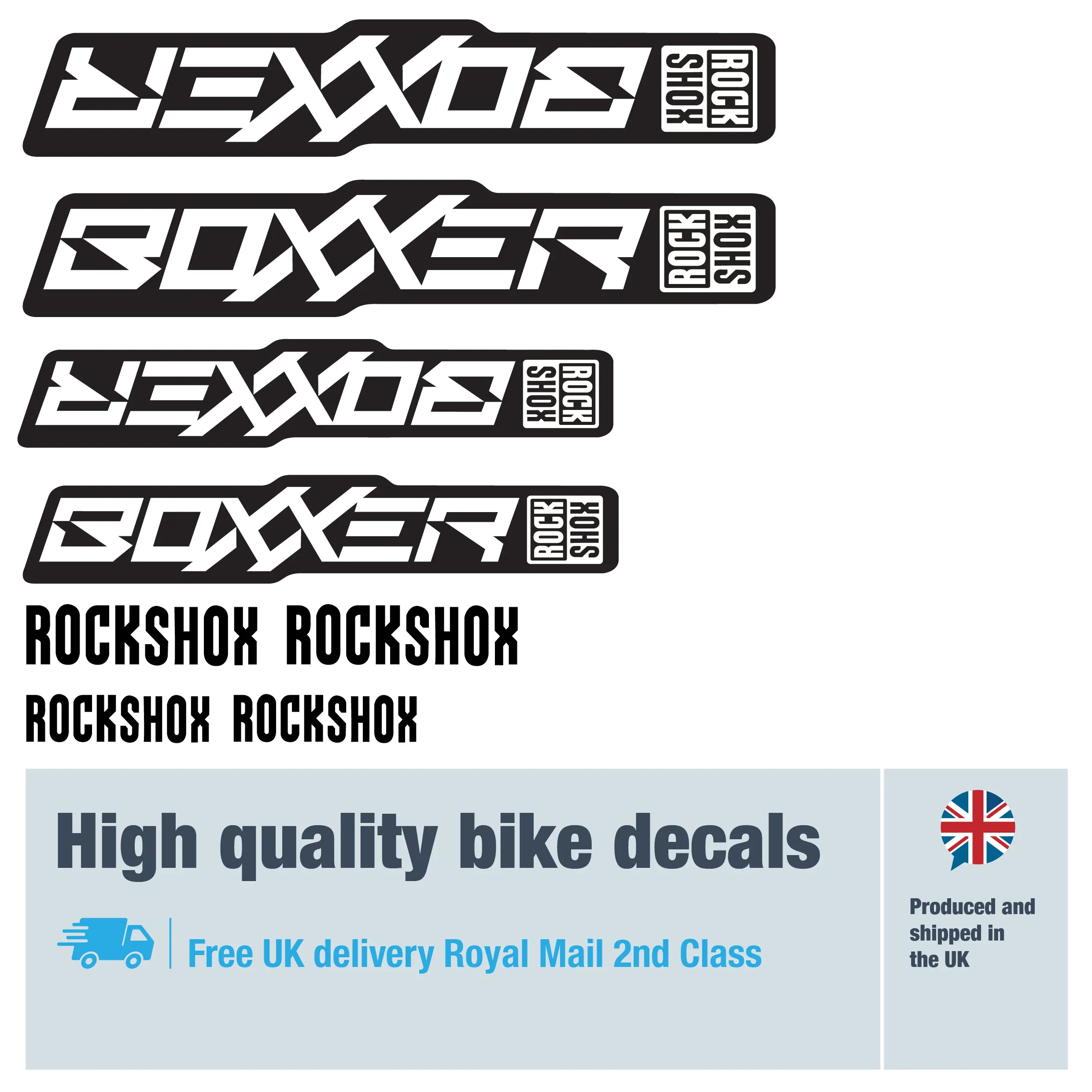 Rockshox Boxxer V2 blocked bike fork decal set. Replacement vinyl stickers for Rockshox forks