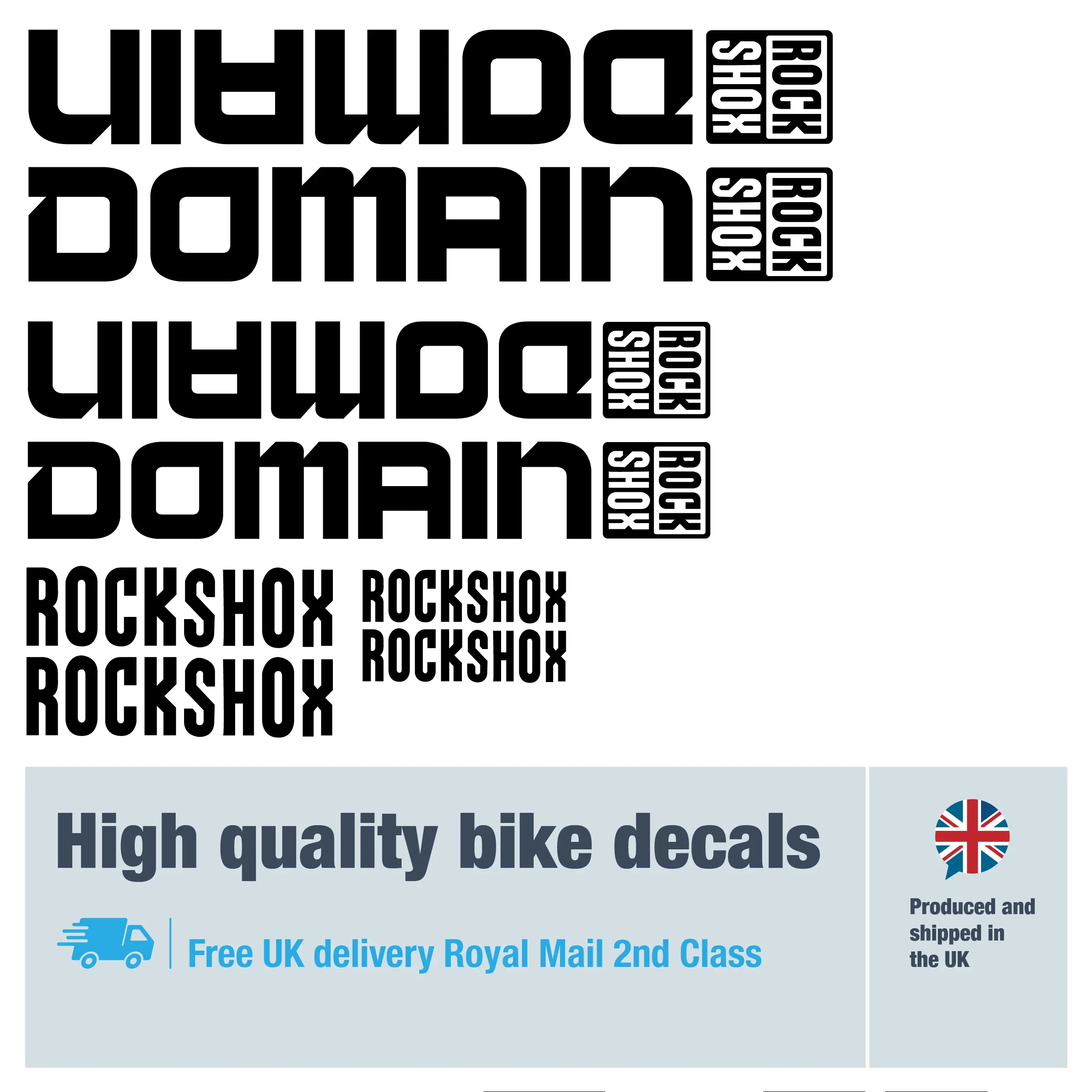 Rockshox domain bike decal set. Replacement vinyl stickers for Rockshox forks