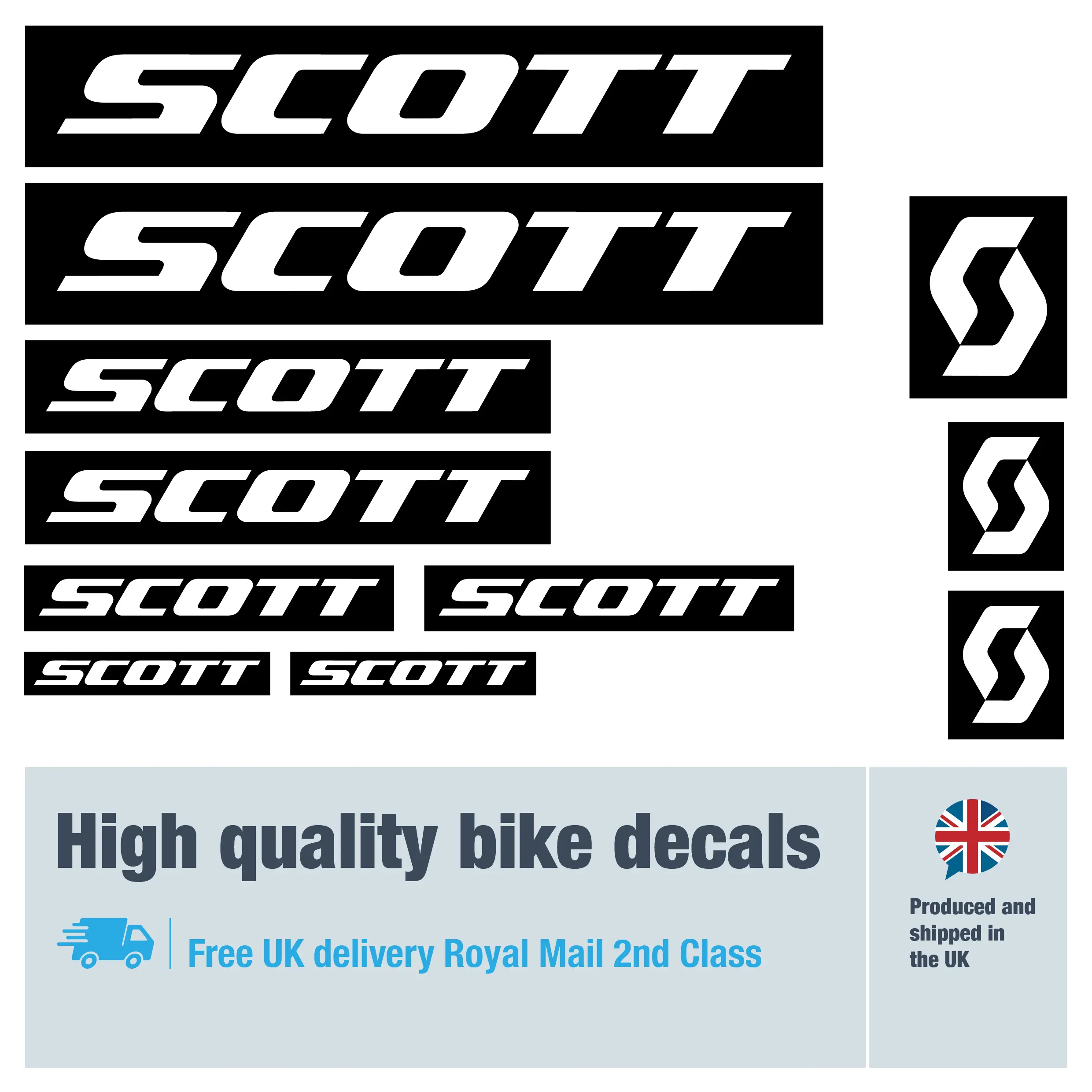 Scott blocked bike decal set. Replacement vinyl stickers for Scott frames.
