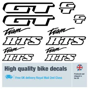 GT Team RTS bike decal set. Replacement vinyl stickers for GT Team RTS frames.