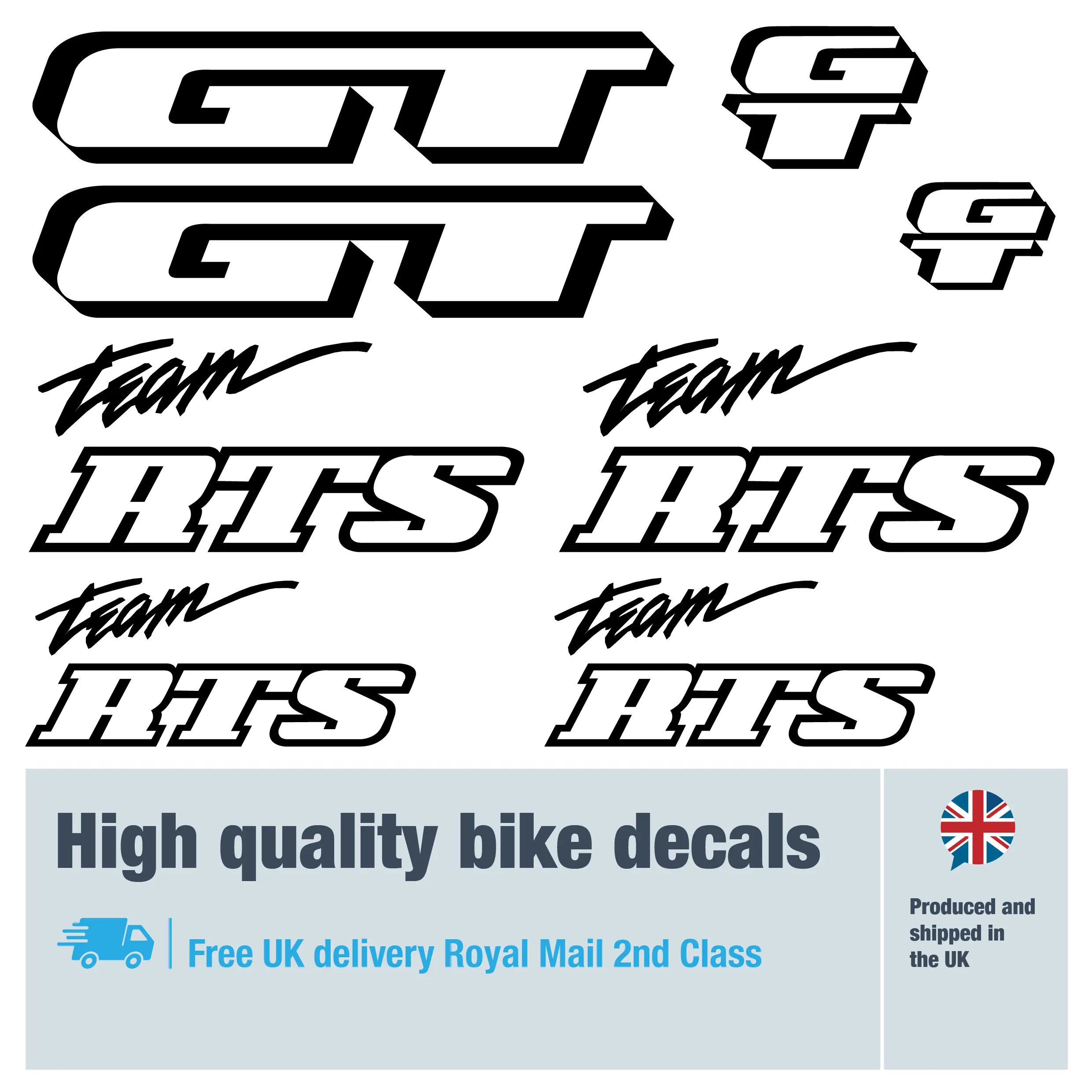 GT Team RTS bike decal set. Replacement vinyl stickers for GT Team RTS frames.
