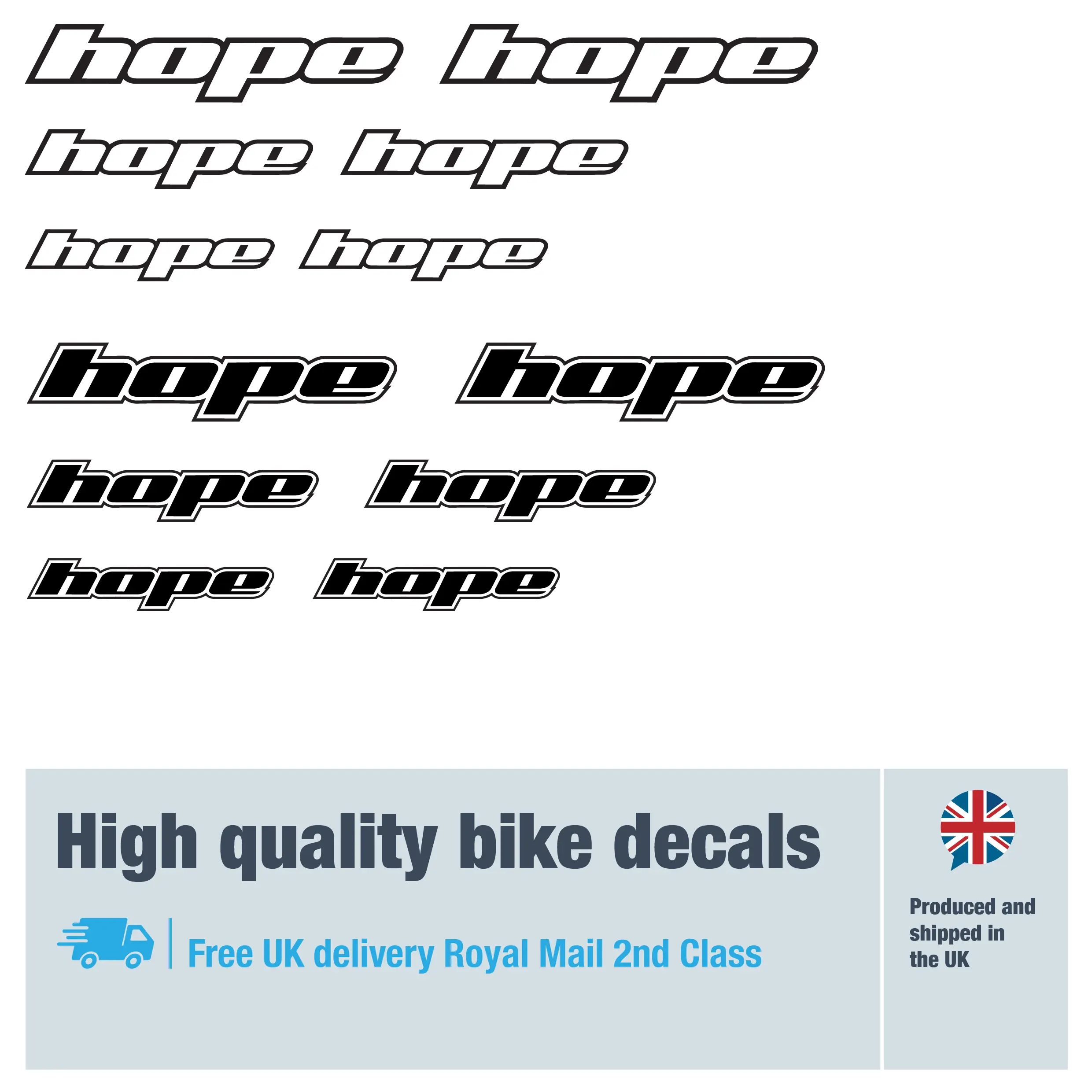 Hope bike decals. Replacement vinyl stickers for Hope frames