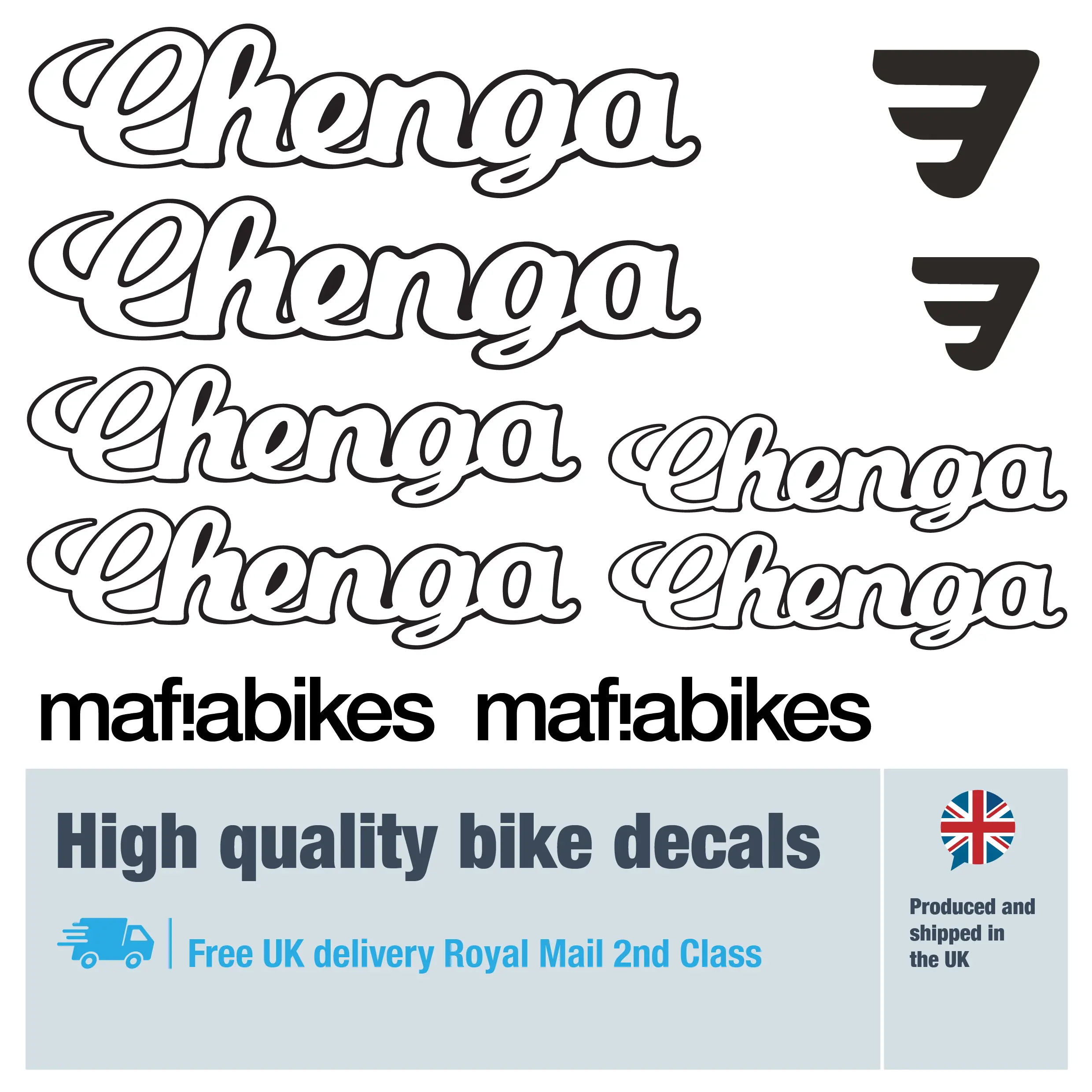 Mafia bikes Chenga bike decal set. Replacement vinyl stickers for Mafia Chenga frames.