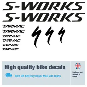 S-Works Tarmac bike decal set. Replacement vinyl stickers for S-Works Tarmac frames.Tarmac bike decal set. Replacement vinyl stickers for S-Works Tarmac frames.
