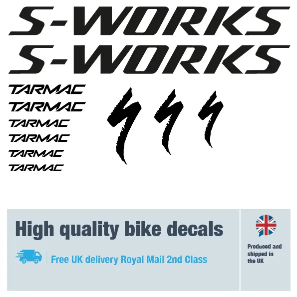 S-Works Tarmac bike decal set. Replacement vinyl stickers for S-Works Tarmac frames.Tarmac bike decal set. Replacement vinyl stickers for S-Works Tarmac frames.