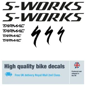 S-Works Tarmac bike decal set. Replacement vinyl stickers for S-Works Tarmac frames.