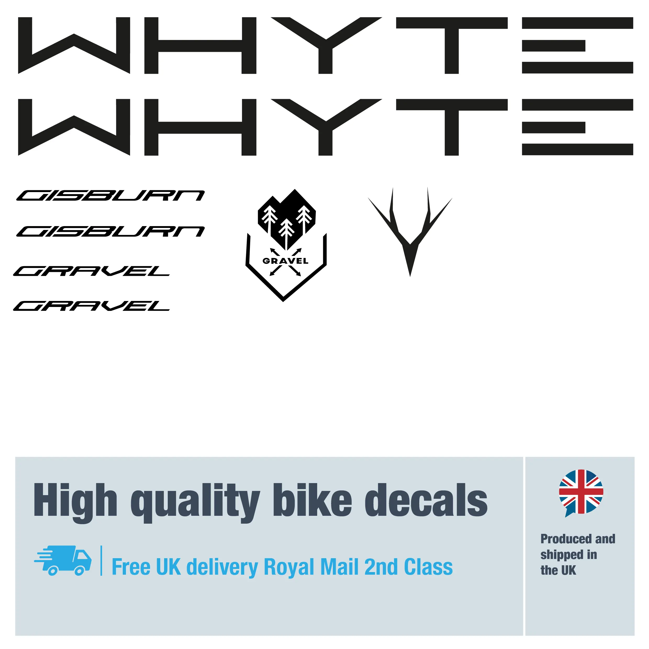 Whyte new Gisburn bike decal set. Replacement vinyl stickers for WHYTE frames.