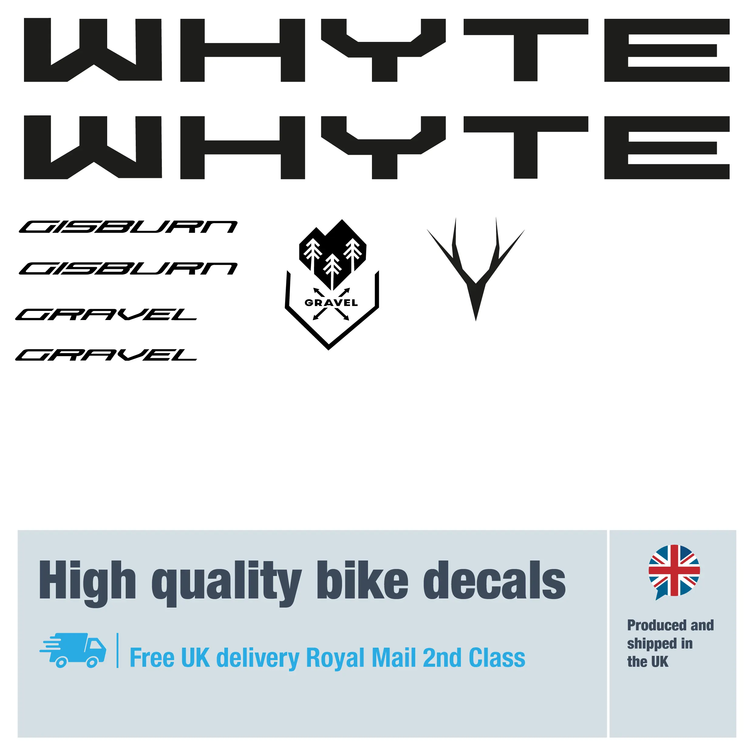 Whyte Gisburn bike decal set. Replacement vinyl stickers for WHYTE frames.
