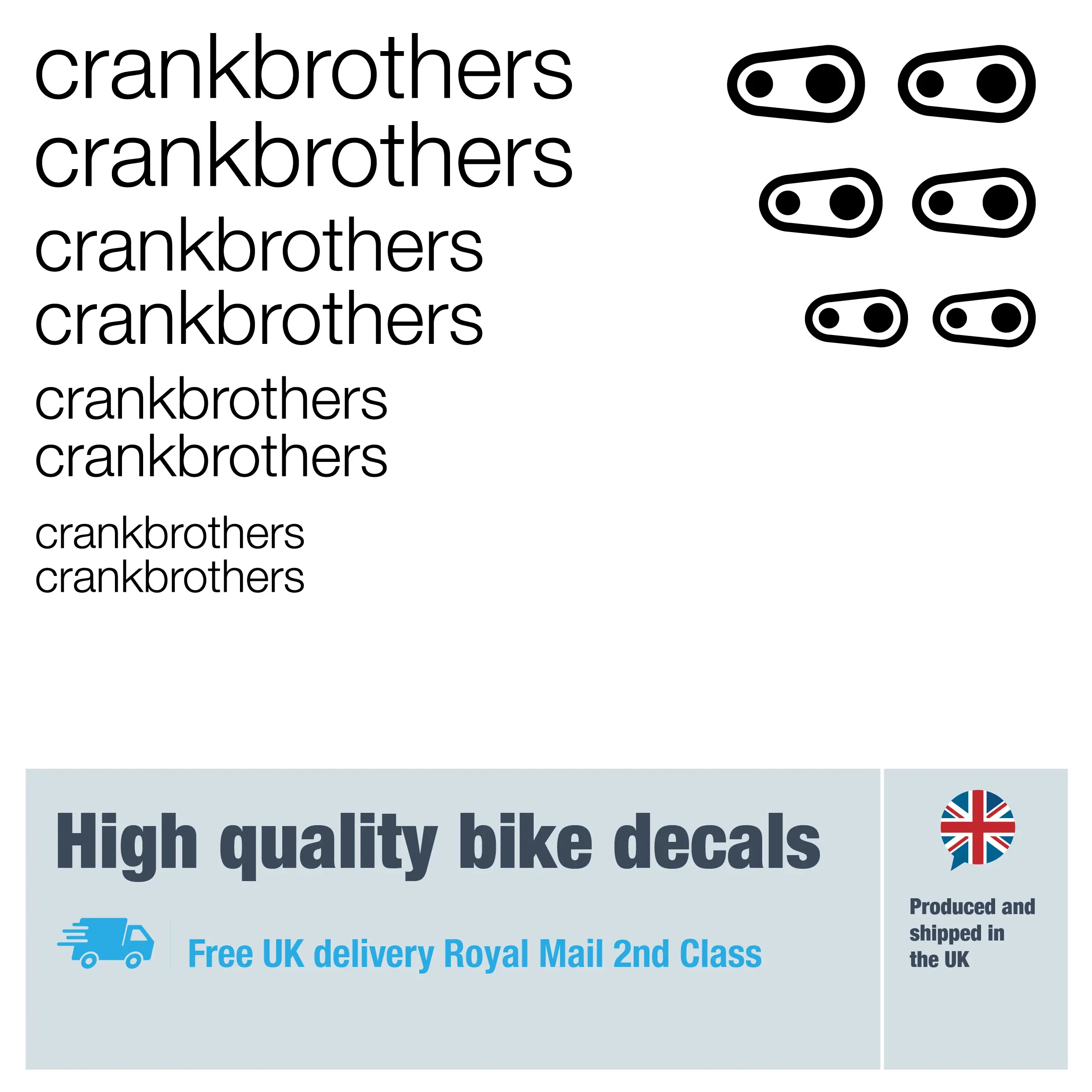 Crank Brothers bike decal set in black. Replacement vinyl stickers for bike frames.