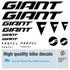 Giant Propel new bike decal set in black. Replacement vinyl stickers for Giant bike frames.