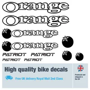 Orange Patriot outline bike decal set in black. Replacement vinyl stickers for Orange bike frames.