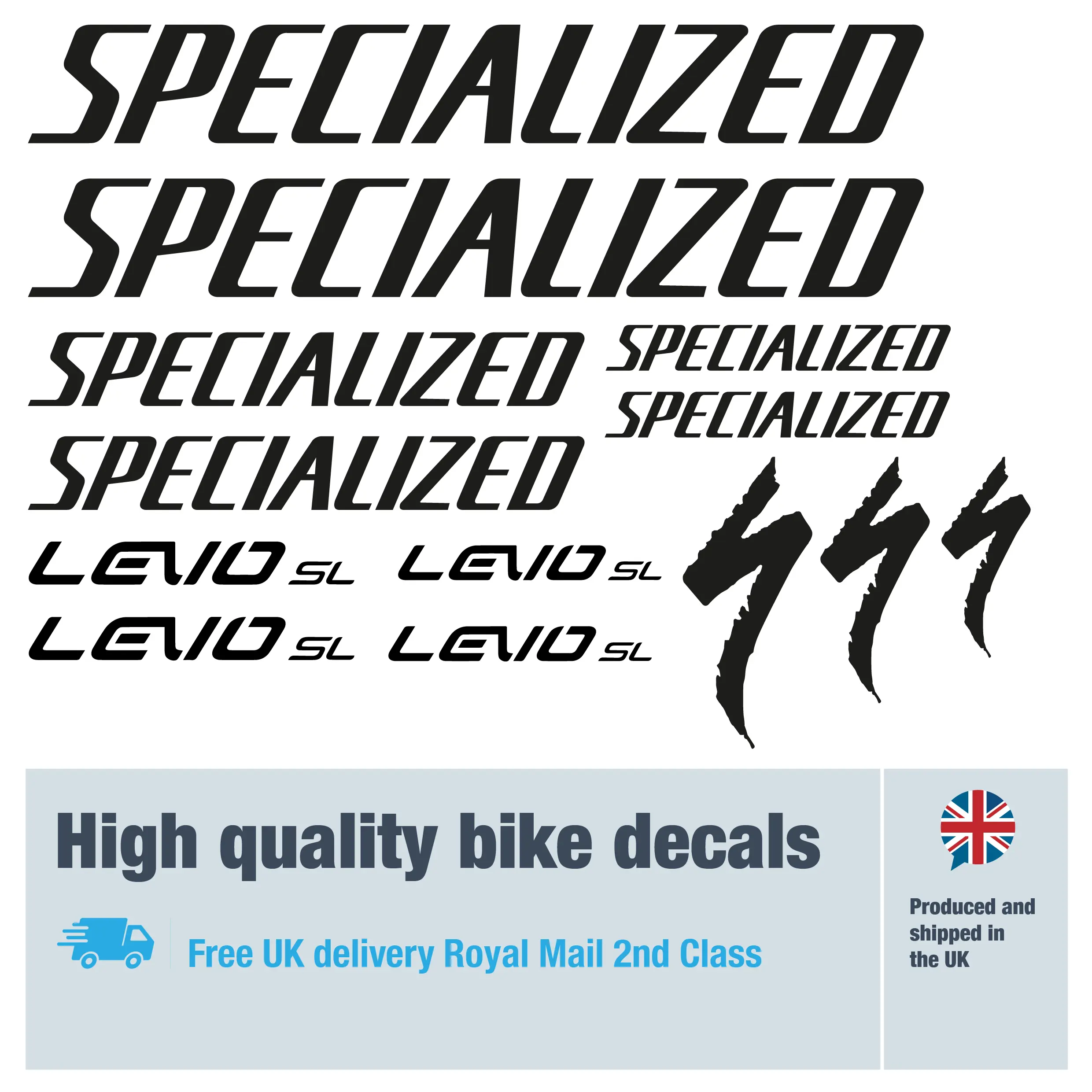 Specialized LEVO SL decal set in black. Replacement vinyl stickers for Specialized frames.