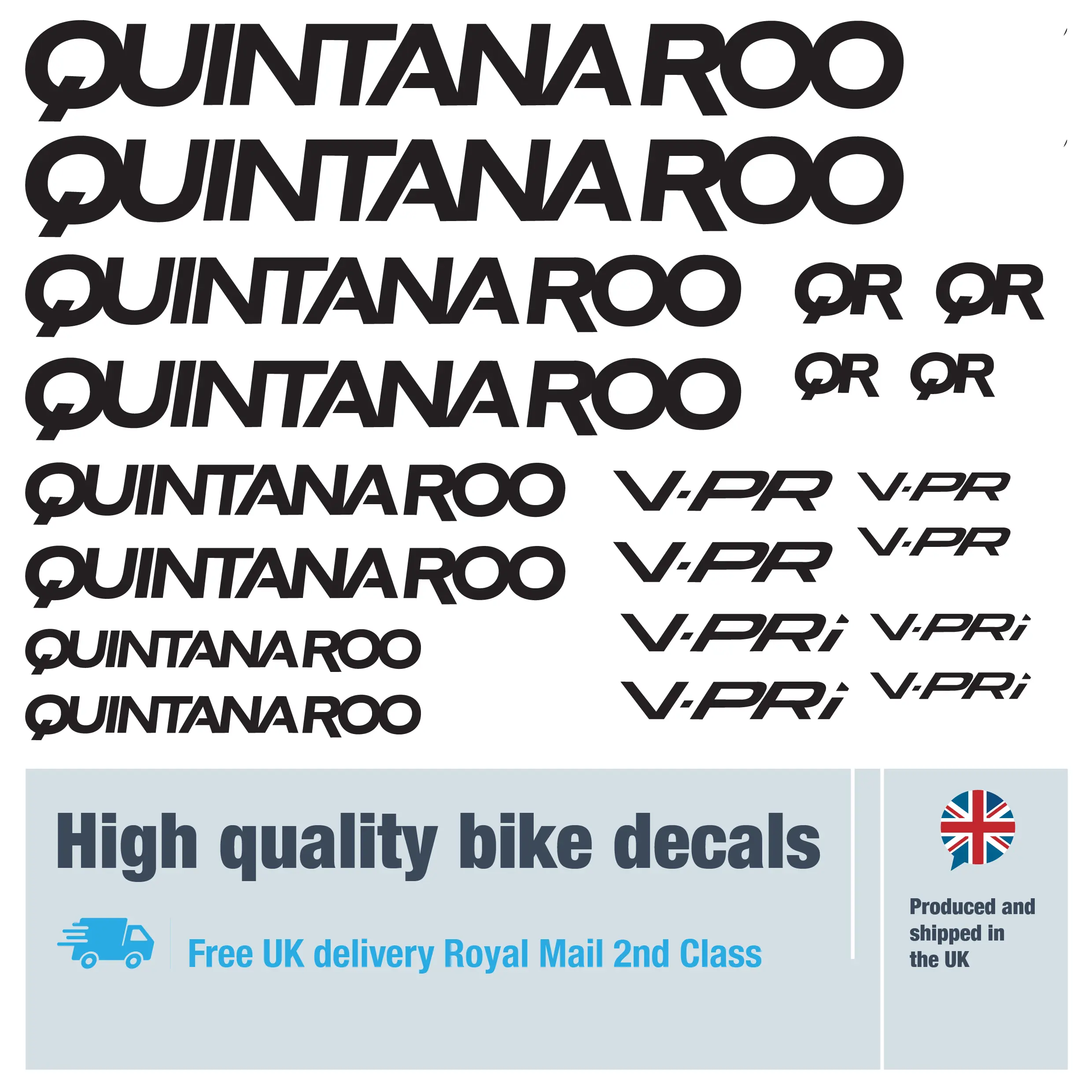 Qintana Roo bike decal set. Replacement vinyl stickers for Qintana Roo bike frames.