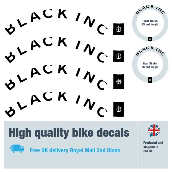 Black Inc bike wheel decal set. Replacement vinyl stickers for Black Inc wheels