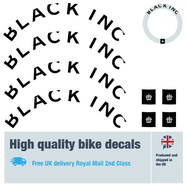 Black Inc bike decal set in black. Replacement vinyl stickers for Black Inc bike frames.