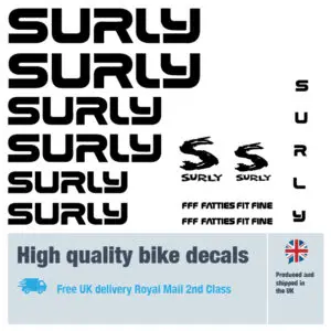 Surly solid bike decal set. Replacement vinyl stickers for Surly bike frames.