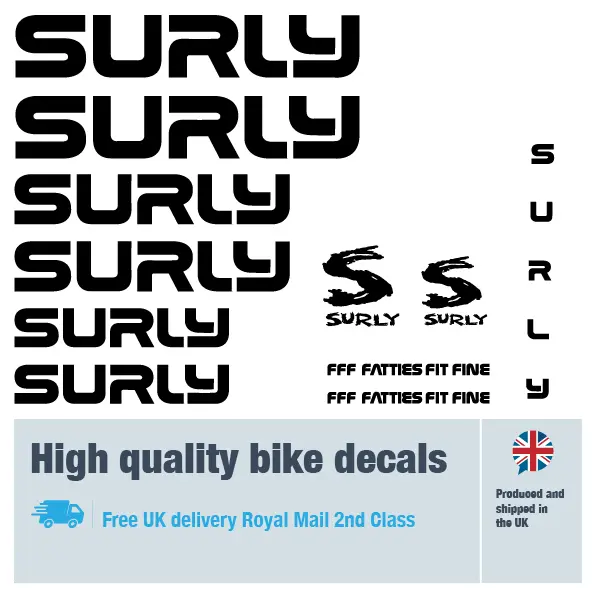 Surly solid bike decal set. Replacement vinyl stickers for Surly bike frames.