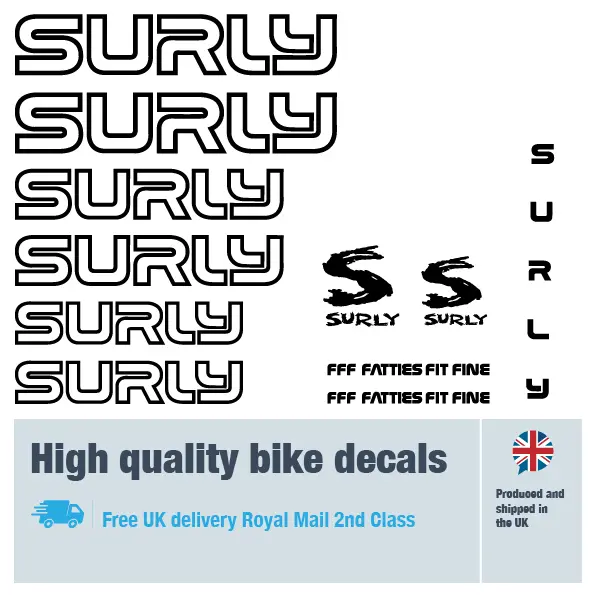 Surly Outline bike decal set. Replacement vinyl stickers for Surly bike frames.