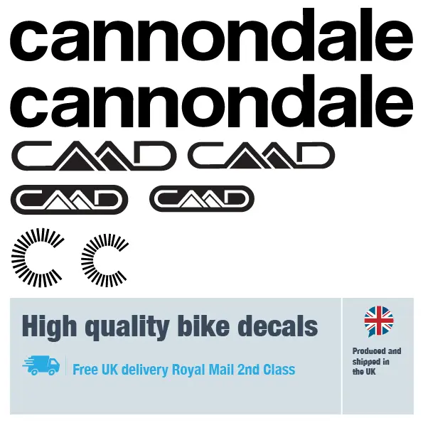 Cannondale CAAD14 bike decal set in black. Replacement vinyl stickers for Cannondale frames.