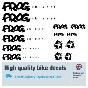 Frog small bike decal set. Replacement vinyl stickers for Frog bike frames.