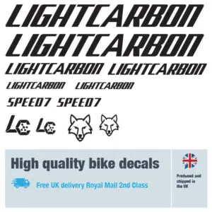 Lightcarbon bike decal set. Replacement vinyl stickers for Lightcarbon bike frames.