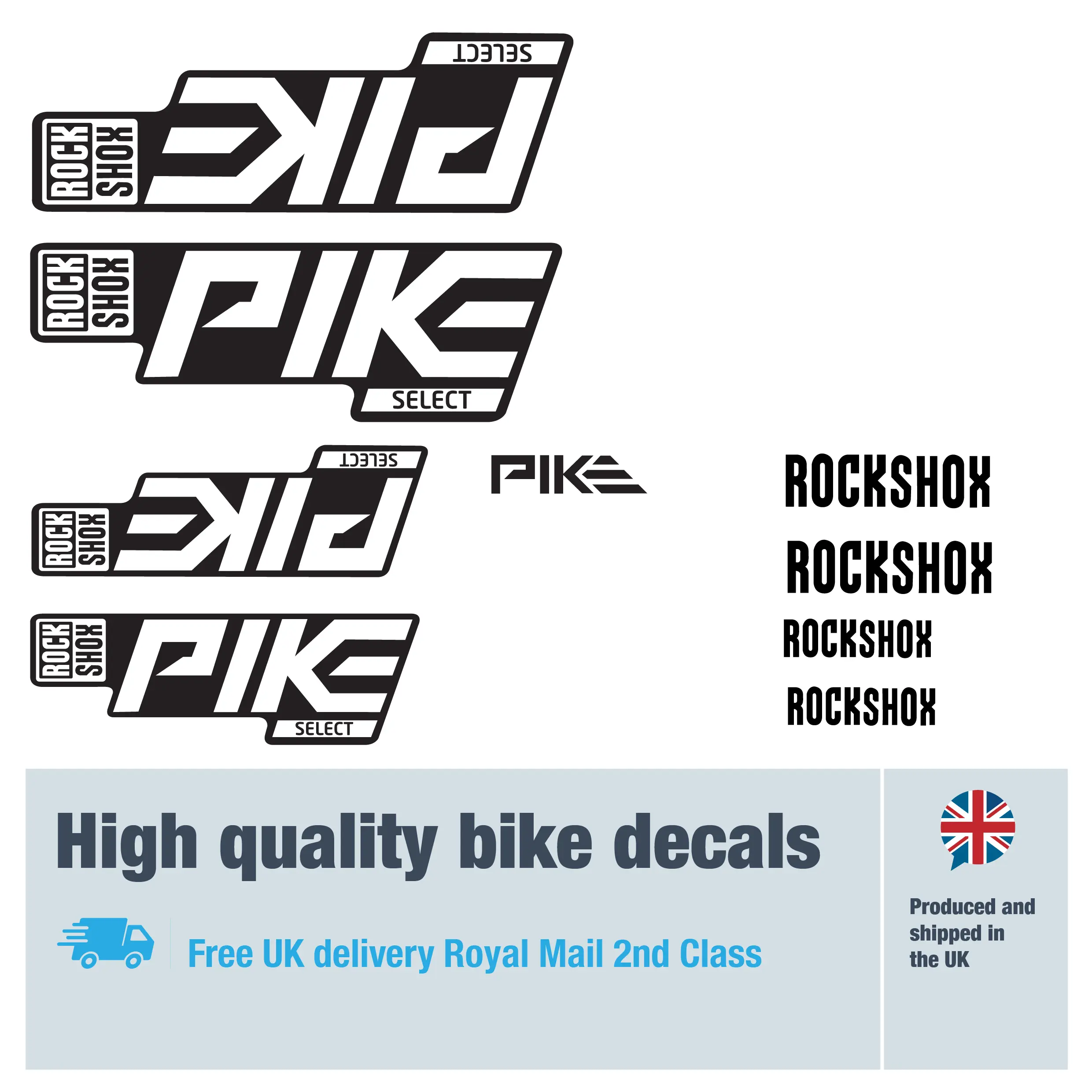 Rockshox Pike Select Blocked fork decal set. Replacement vinyl stickers for Rockshox forks