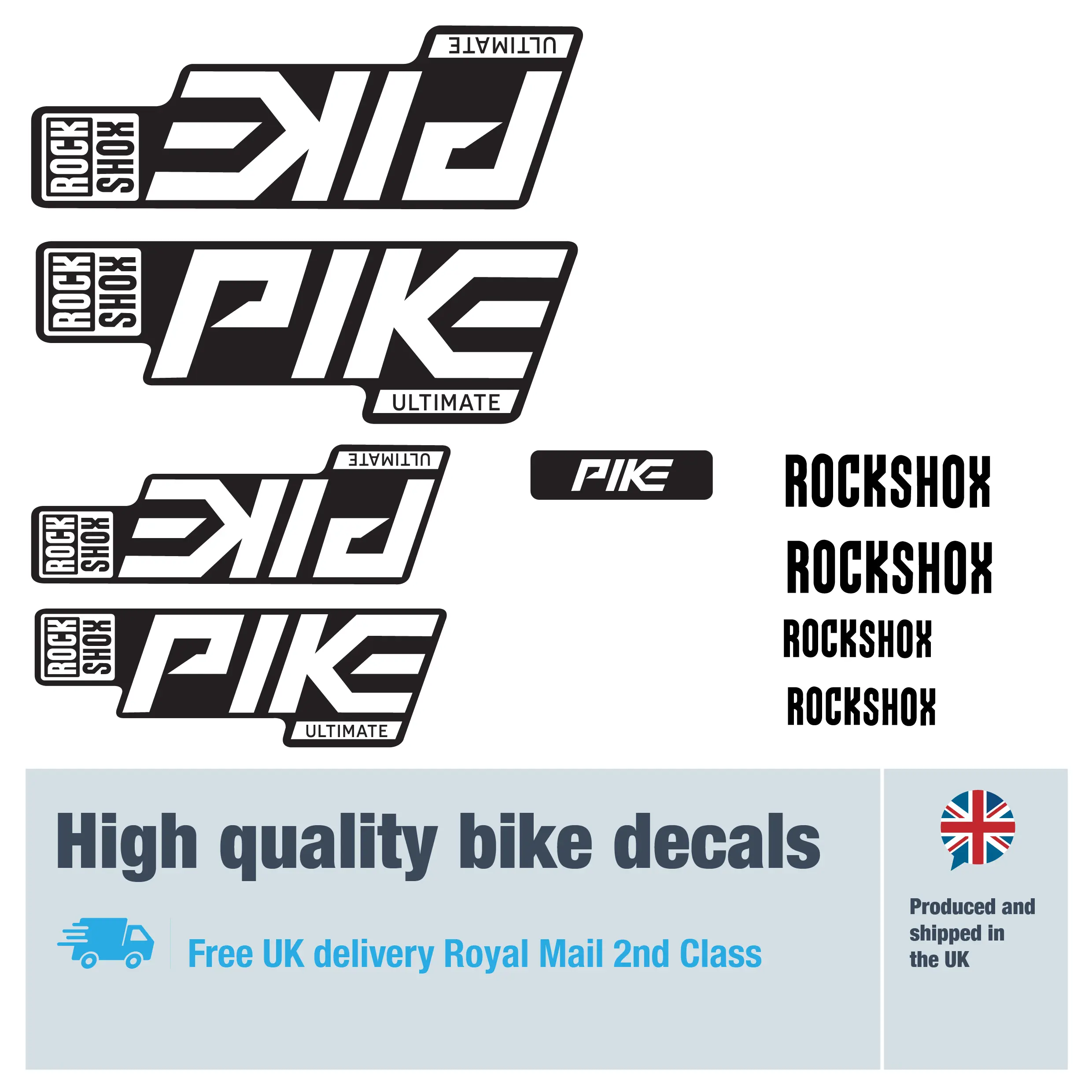 Rockshox Pike Ultimate Blocked fork decal set. Replacement vinyl stickers for Rockshox forks