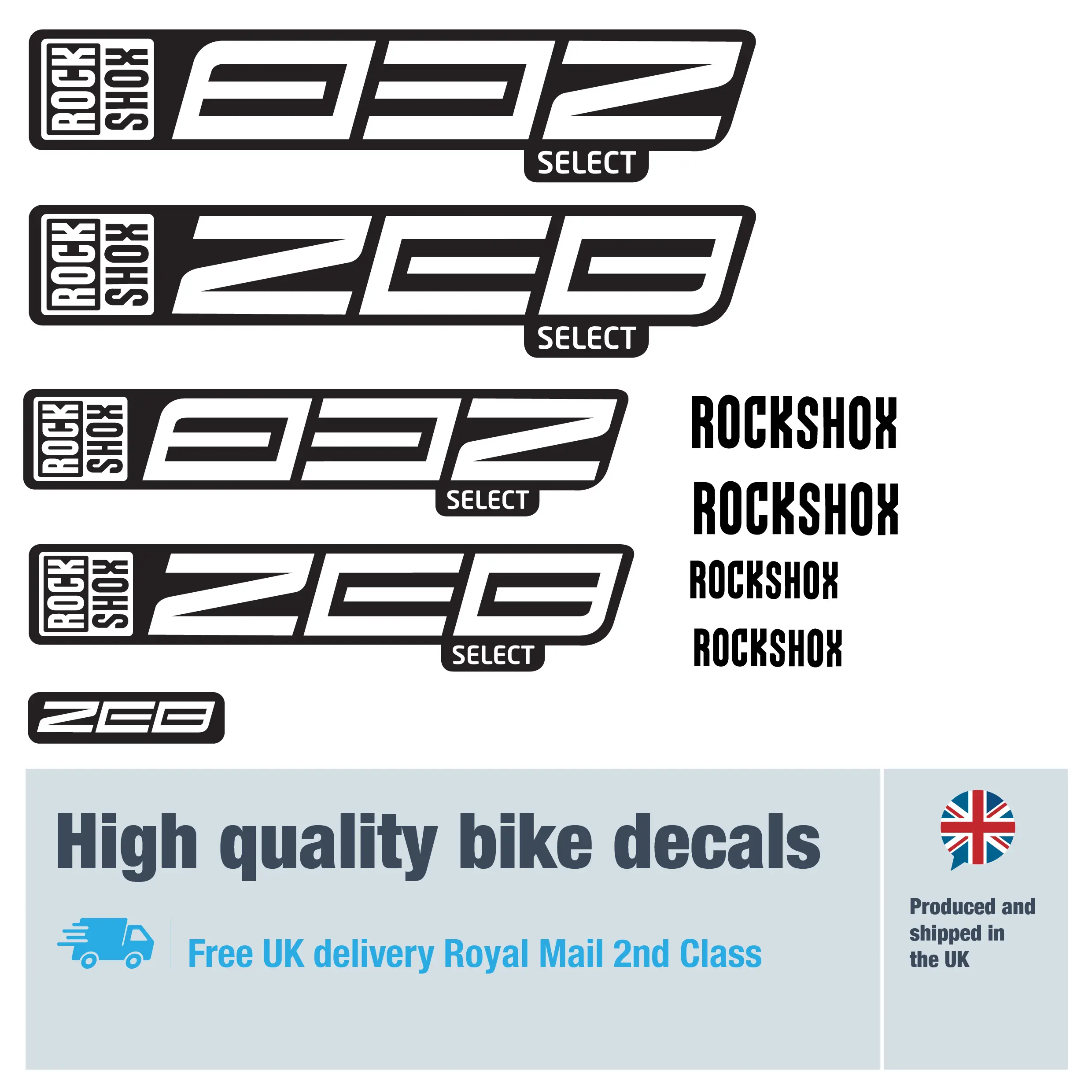 Rockshox ZEB Select blocked fork decal set. Replacement vinyl stickers for Rockshox forks