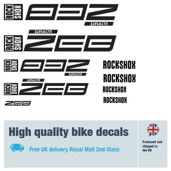 Rockshox ZEB Ultimate unblocked fork decal set. Replacement vinyl stickers for Rockshox forks