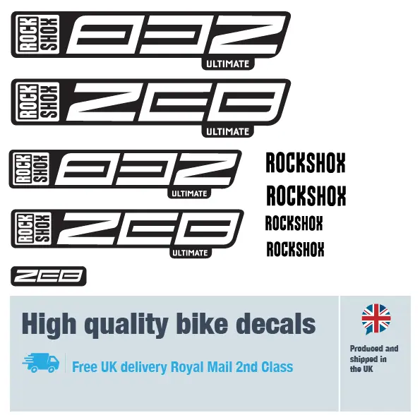 Rockshox ZEB Ultimate blocked fork decal set. Replacement vinyl stickers for Rockshox forks