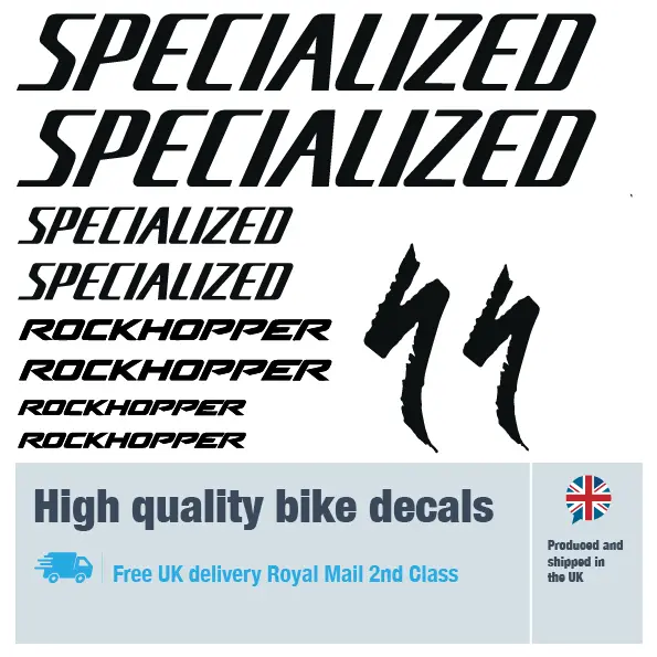 Specialized Rockhopper bike decal set. Replacement vinyl stickers for Specialized bike frames.