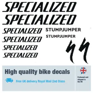 Specialized Stumpjumper bike decal set. Replacement vinyl stickers for Specialized bike frames.