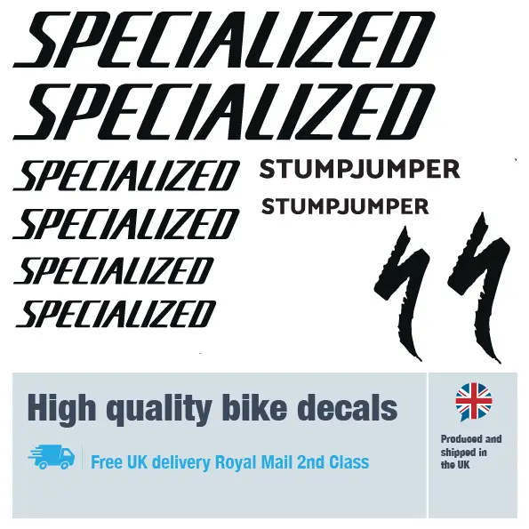 Specialized Stumpjumper bike decal set. Replacement vinyl stickers for Specialized bike frames.