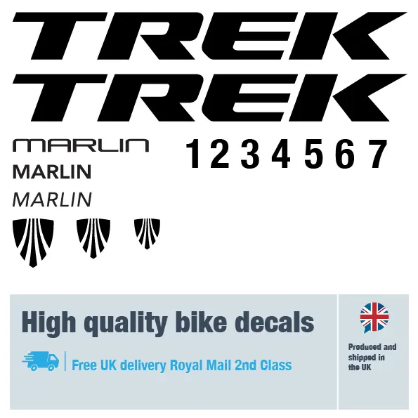 Trek Marlin solid bike decal set. Replacement vinyl stickers for Trek bike frames.