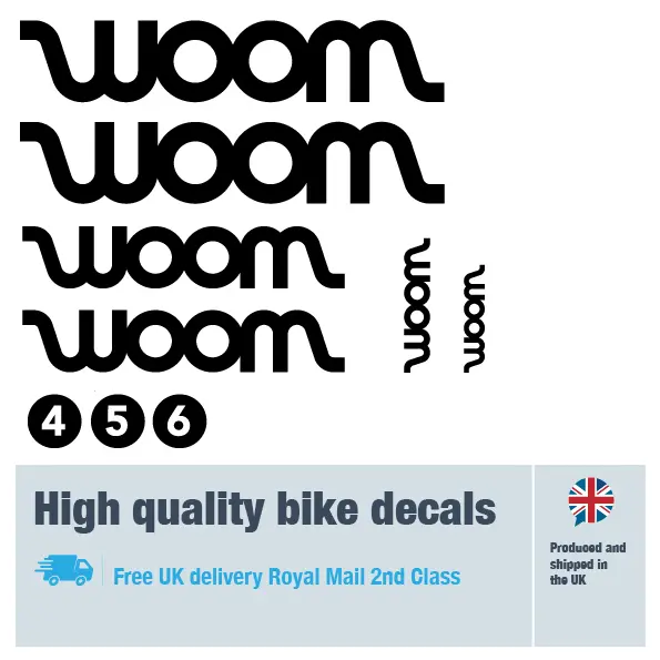 Woom bike decal set. Replacement vinyl stickers for Large Scott bike frames.