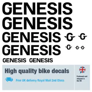 Genesis bike decal set. Replacement vinyl stickers for Genesis bike frames.