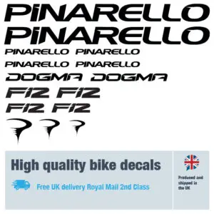 Pinarello Dogma F12 bike decal set. Replacement vinyl stickers for Pinarello bike frames.