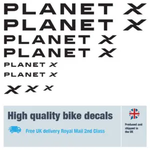 Planet X 2026 bike decal set. Replacement vinyl stickers for Planet X bike frames.